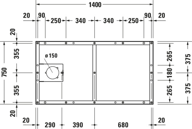 Duravit Fußgestell für Duschwanne Tempano 1400x750mm