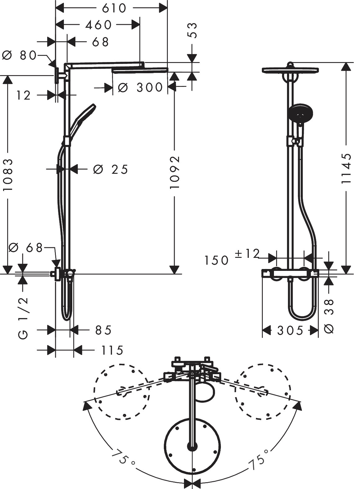 Hansgrohe Showerpipe Raindance Select chrom mit Kopfbrause Raindance Air 1jet 300mm
