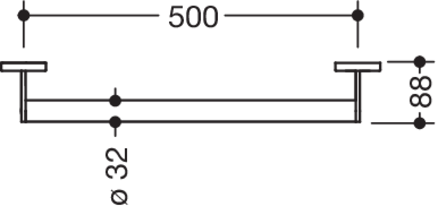 HEWI Haltegriff, d:32, L:500mm, plvb schw tiefmatt