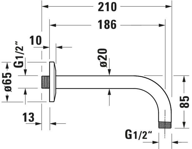 DU Brausearm L 210mm, Wandmontage Rosette Rund, Chrom HG