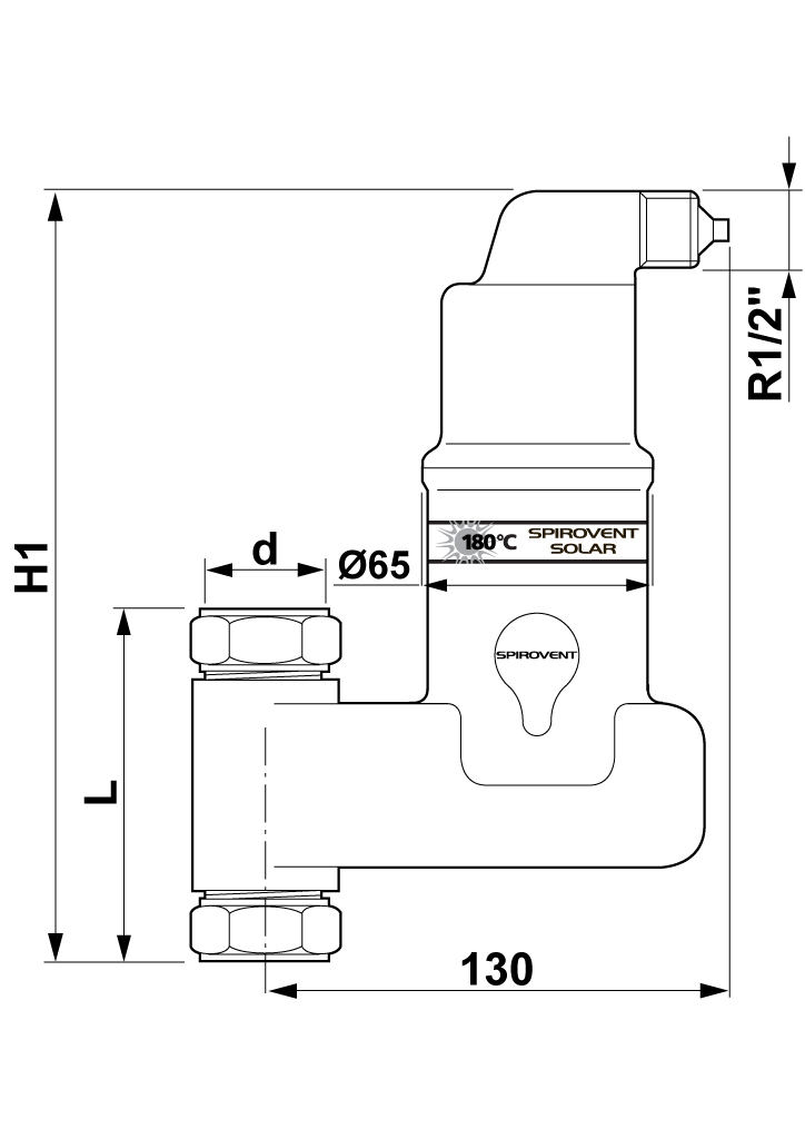 Spirotech Luftabscheider SpiroVent Solar AutoClose Vert., 22 mm, 10 bar, 180 Grad