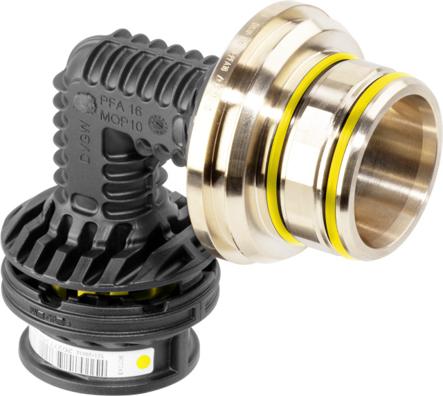 Viega Bogen 90 Grad mit SC Geopress 9794G in 40mm Kunststoff für Gas