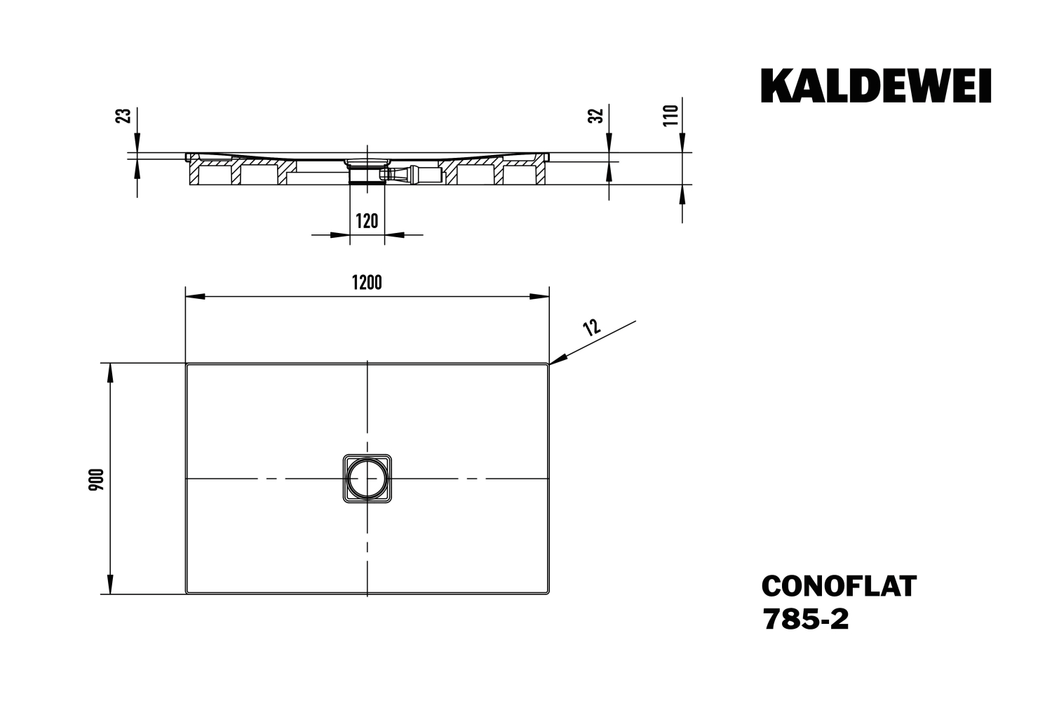 KA DW CONOFLAT mit Wannenträger Mod. 785-2,900x1200mm,pergamon,PEFF,m. WT