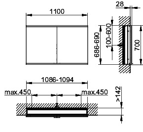 KEUCO Royal Modular 2.0 SPS, bel. 80021, Einb,oSteckd,sb-elox,1100x700x160mm