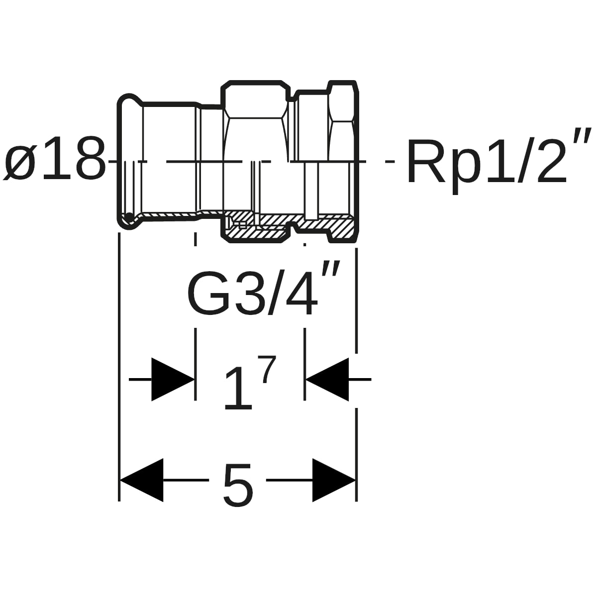 Geberit Mapress Kupfer Übergangsverschraubung mit IG Rg d18-Rp1/2