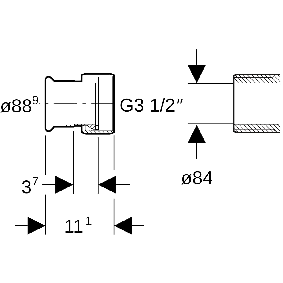 Geberit Mapress Therm Übergang mit Überwurfmutter d88,9-G3 1/2