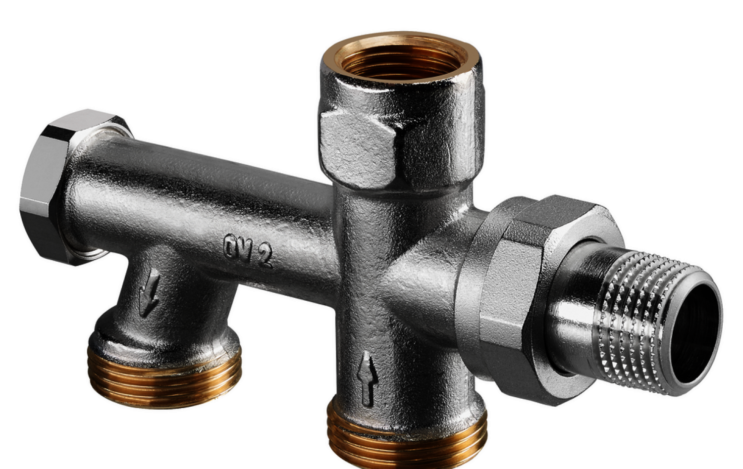 OVENTROP-Zweirohr-Anschlussstück "Duo" mit Absperrung, G 3/4" AG, Abstand 50mm