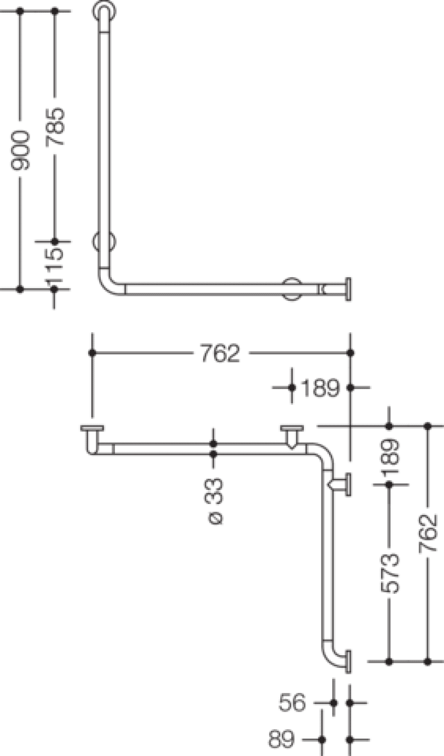 HEWI Dusch-Wannenhdl. Ser 801 d:33, AM1:900, W1/2:762 signalweiß