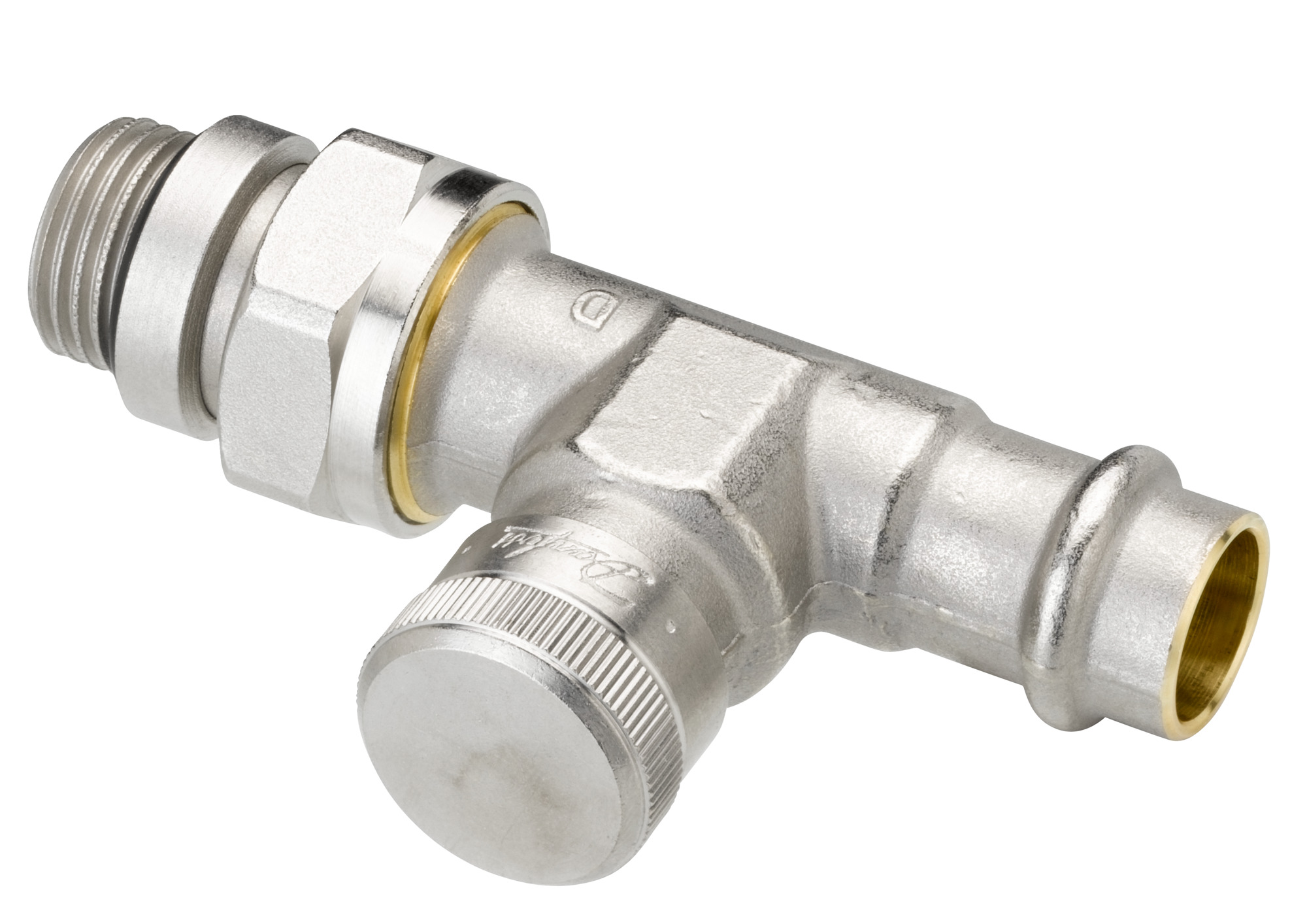Danfoss Rücklaufverschraubung RLV 15 R 1/2, Pressfit, Durchgang, vernickelt