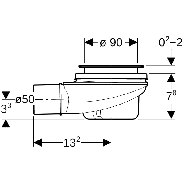 Geberit Duschwannenablauf d90 Sperrwasserhöhe 50 mm d50 PP