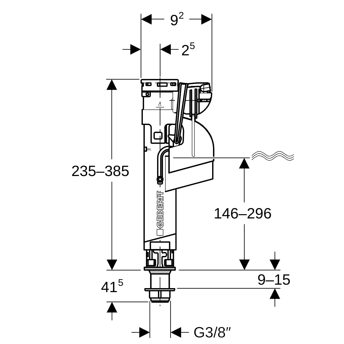 Geberit Typ 360 Füllventil WA unten 3/8", Nippel aus Messing