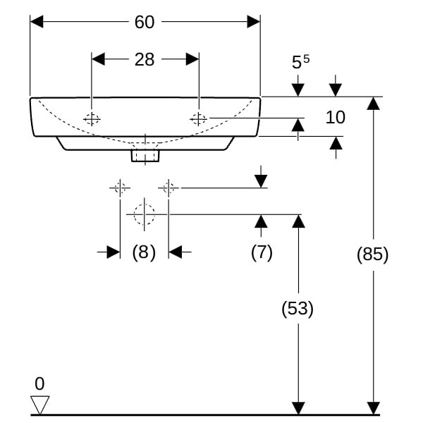 Geberit Renova Compact Waschtisch, 60x37cm m. Hl., m. Ül., weiß