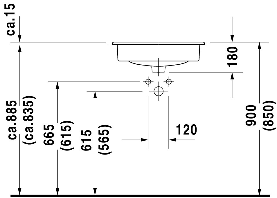 DU Einbauwaschtisch D-Code 545 mm EB v.oben, m.ÜL, m.HLB, 1 HL, weiß