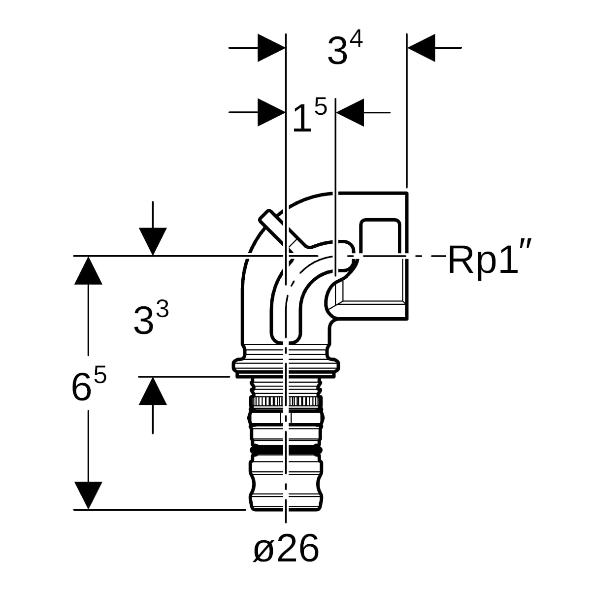 Geberit Mepla Übergangsbogen 90Gr mit IG Rg d26-Rp1