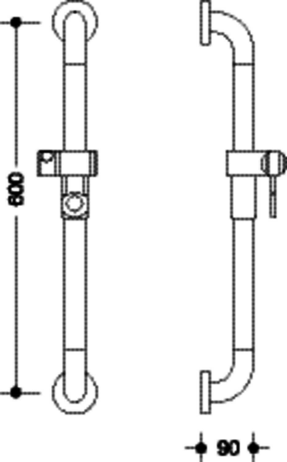 HEWI Brausehalterstange Ser 477, AM:600mm, BA1.1 reinweiß