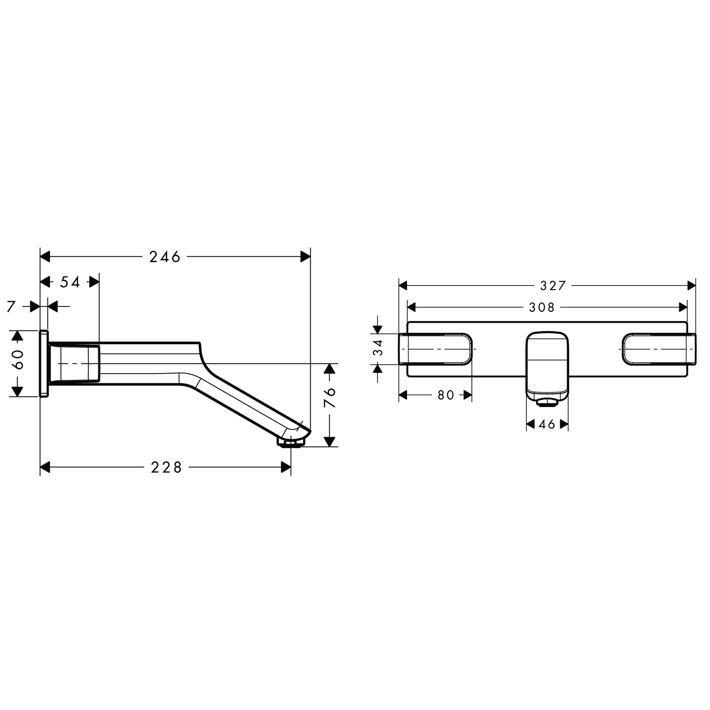 Hansgrohe 3-Loch WTA Axor Urquiola Wand PGO mit Platte u.langem Auslauf