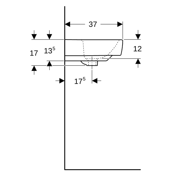 Geberit Renova Compact Waschtisch, 60x37cm m. Hl., m. Ül., weiß, KeraTect