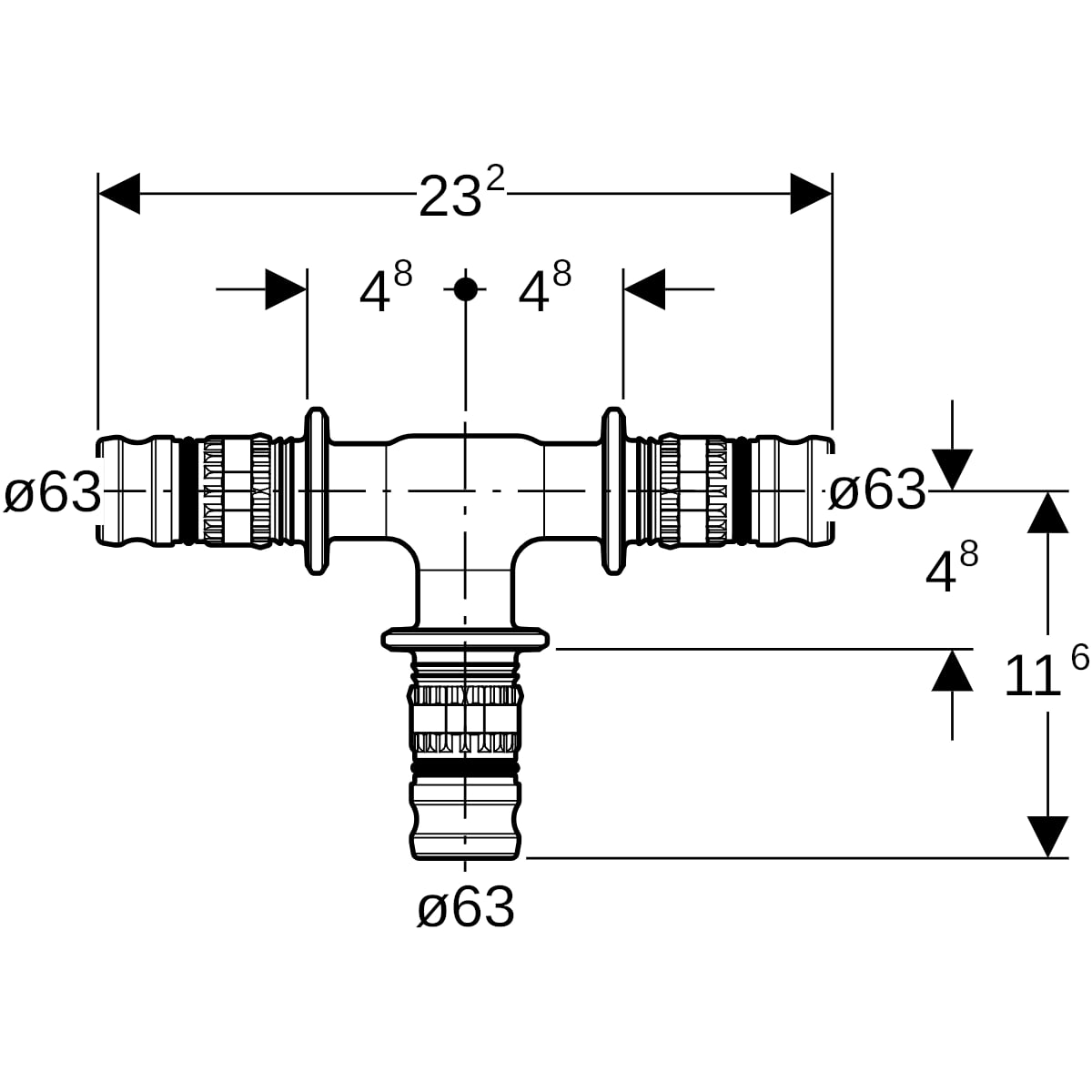 Geberit Mepla T-Stück egal PVDF d63-63-63