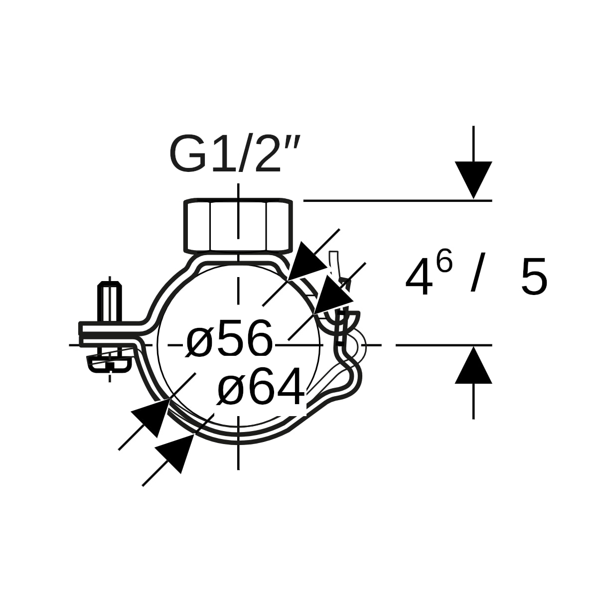 Geberit Rohrschelle mit Gewindemuffe G1/2 verstellbar d56/64