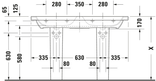 Duravit Doppel-WT,Möbel-DWT DuraStyle 1300mm m.ÜL und 1HL je Becken, weiß, WG
