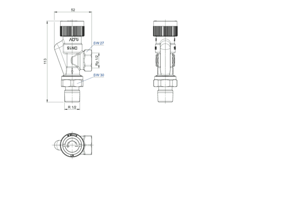OVENTROP-Thermostatventil "AQH" DN15, Axial, bis 400 l/h