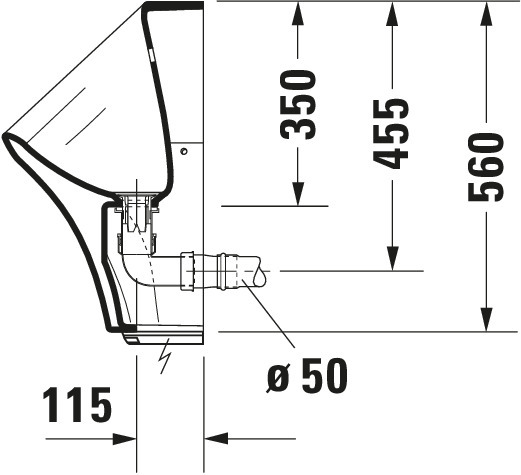 DU Urinal Durastyle, Zulauf von hinten rimless, f.Batt., o.Fliege, weiß WG