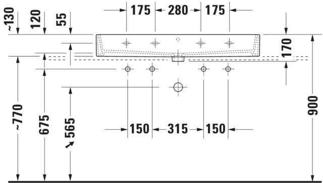 DU Waschtisch Vero Air 1000 mm o.ÜL,m.HLB,2 HL,1 Becken,geschl.,weiß,WG