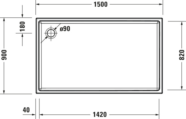 Duravit Starck Slimline Duschw. 1500x900x60mm Weiß
