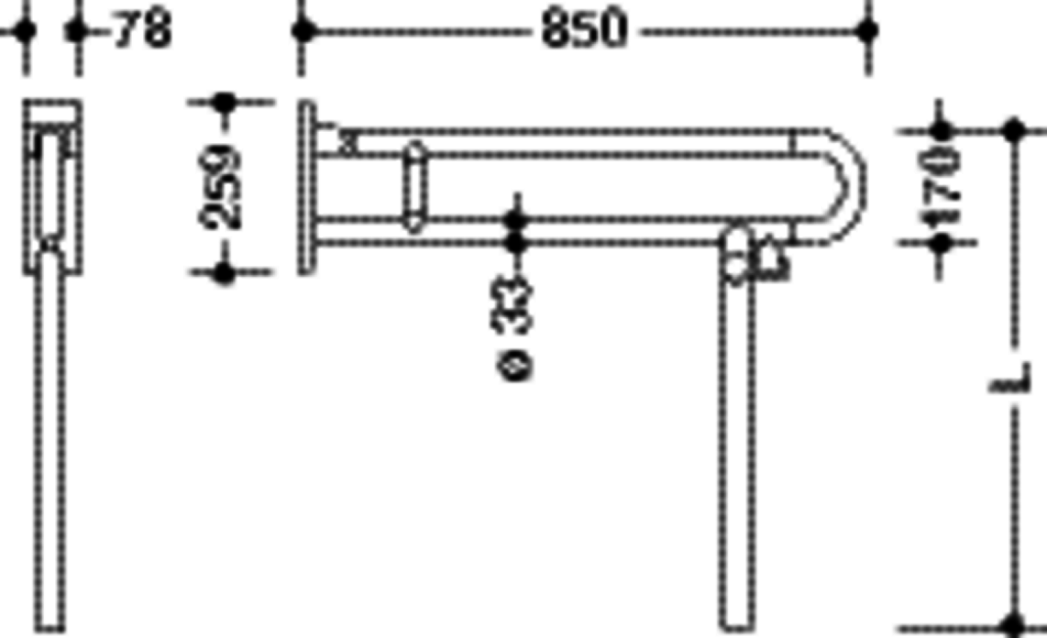 HEWI Stützklappgriff Ser 801, matt, L:850mm, mit Bodenstütze reinweiß