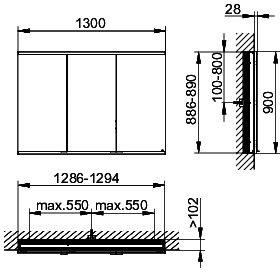 KEUCO Royal Modular 2.0 SPS, bel. 80031, Einb,1Steckd/USB,sb-elox,1300x900x120mm