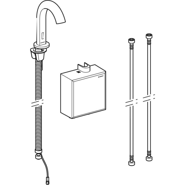 Geberit Piave WT-Arm., Standmontage, Batterie mit AP-Funkt.Box, m.Therm.Misch., edst.g