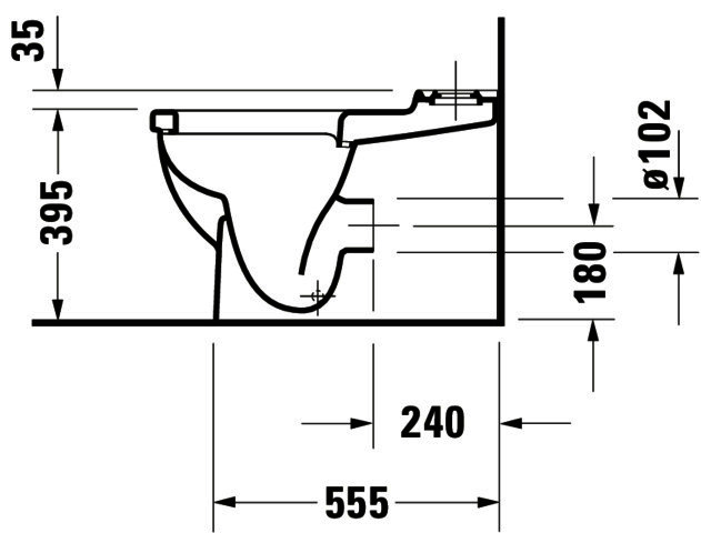DU Stand-WC Kombi Starck 3 655 mm Tiefspüler,f.SPK,Abg.Vario,weiß,HYG