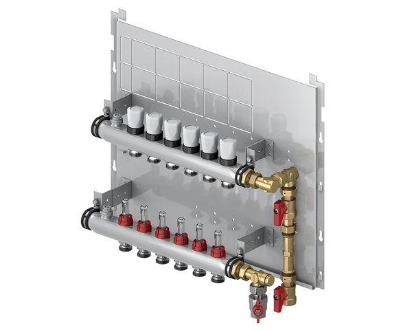 Flamco Fußbodenverteiler 10fach F.WMZ-Einbau Auf Grundplatte 800 X 500, Anschl.Unten
