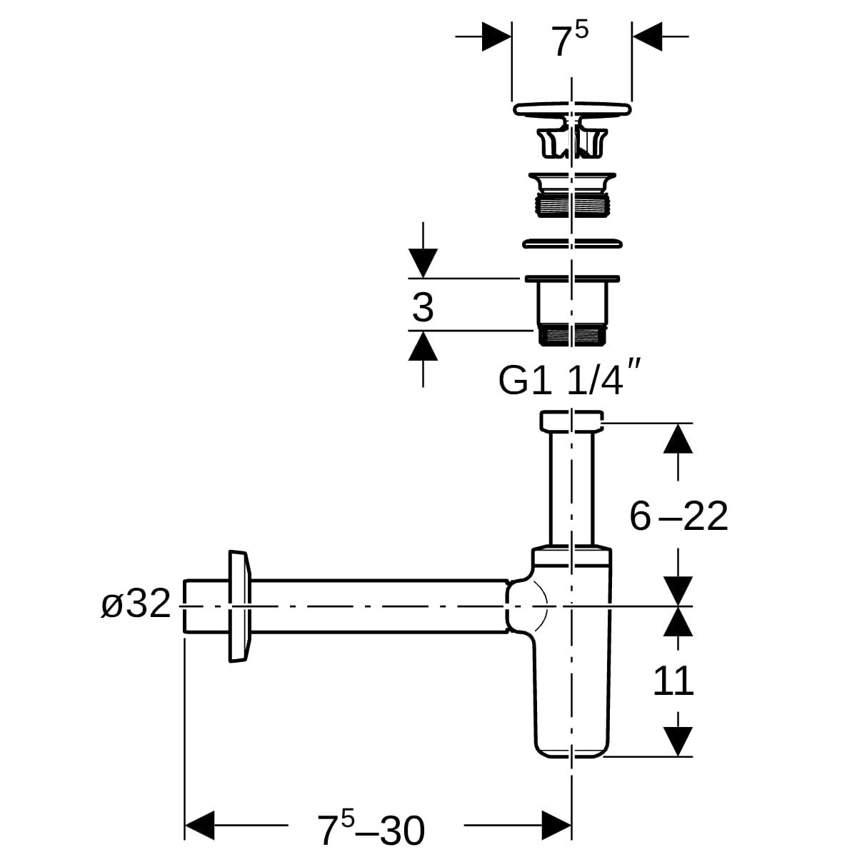 Geberit Waschbeckenablauf mit Siphon, DN32/40 Ventilab. und Manschette, weiß