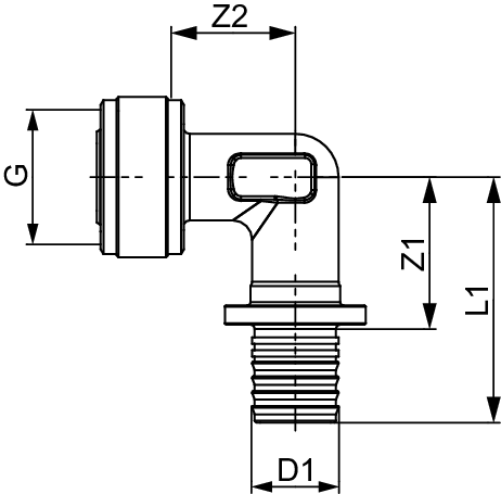 TECEflex Schnelladapter Winkel 90 Grad, Dim. 16 x 1/2", Siliziumbronze