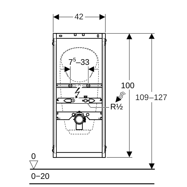 Geberit GIS Element für Urinal, 114 cm, Universal, für AP-Druckspüler