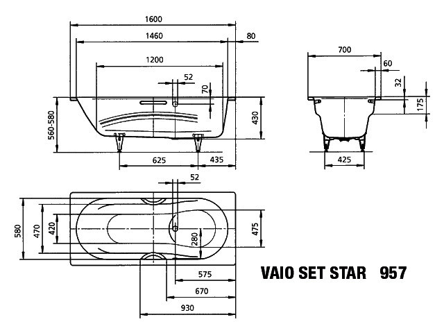KA BW VAIO SET STAR Mod.957,1600x700mm, alpinweiß