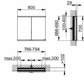 KEUCO Royal Modular 2.0 SPS, bel. 80021, Einb,2Steckd,sb-elox,800x700x120mm