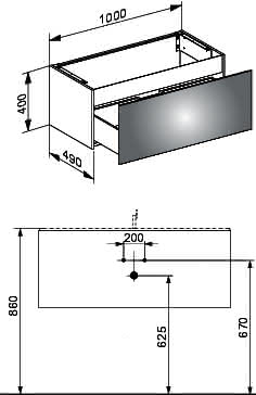 KEUCO WTU X-Line 33171, 1 Auszug, inox/Glas inox, 1000x400x490mm