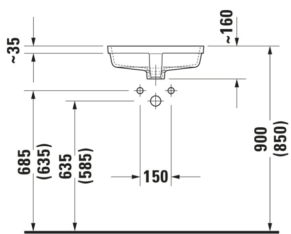 DU Einbauwaschtisch Vero 430 mm EB v.unten, m.ÜL, o.HLB, weiß WG
