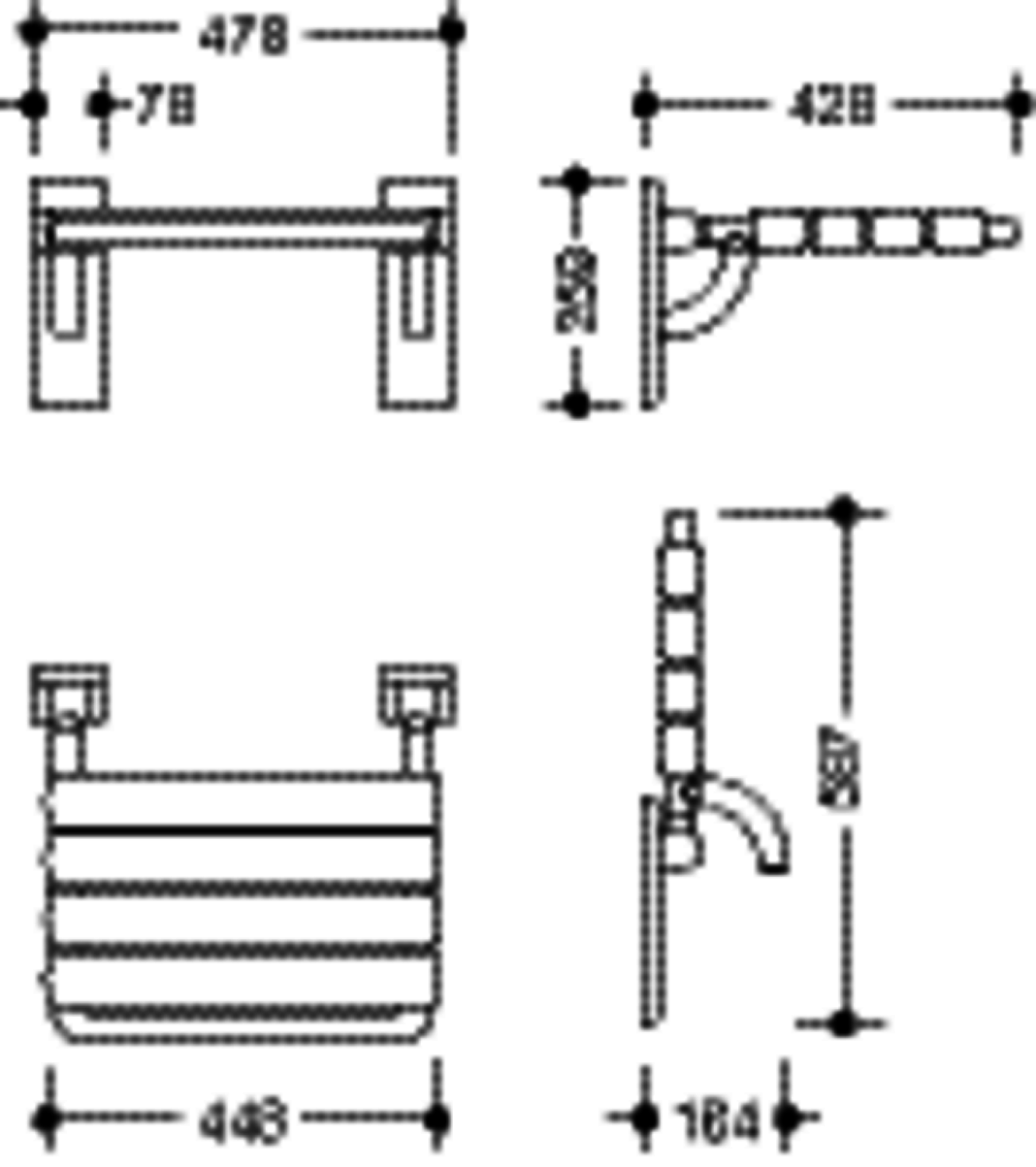 HEWI Klappsitz Ser 801,matt,m.Gabelg., B:478 mm, H:259 mm, T:428 mm reinweiß