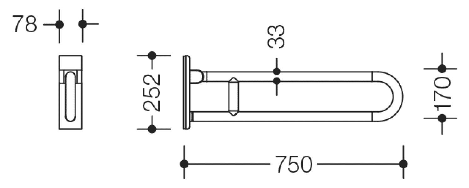 HEWI mobiler Stützklappgriff, L:750mm signalweiß