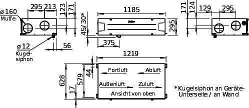 Helios KWL 340 D L KWL-Deckengerät links mit WRG