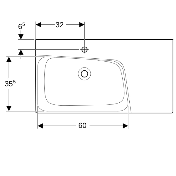 Geberit Xeno2 Waschtisch m. Ablg. re, 90x48cm m. Hl., o. Ül., weiß, KeraTect