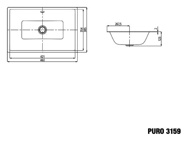 KA WB PURO UNTERBAUWASCHTISCH Mod.3159, 460x385mm,sm100,PEFF,AD,mÜL,chr