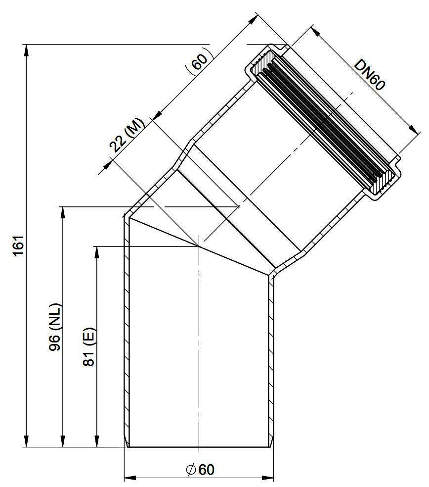 MHG Bogen 45Grad, DN 60 für Abgasleitung Atec