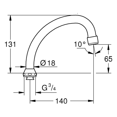 GROHE Rohrauslauf 13071 Ausladung 140mm schwenkbar ohne Anschlag chrom