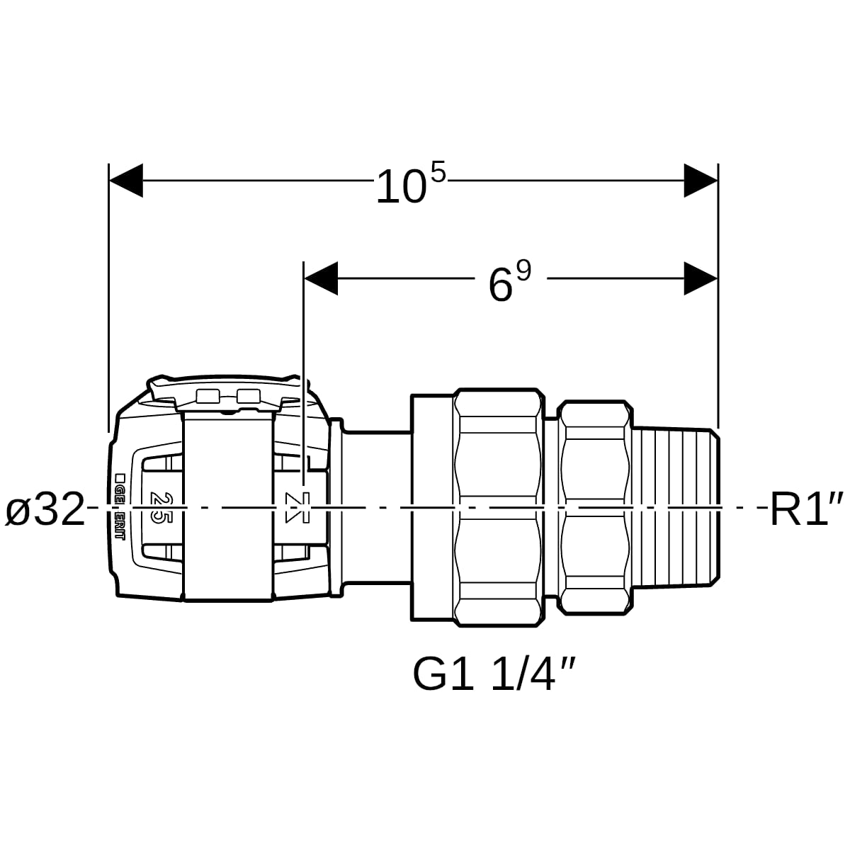 Geberit FlowFit Übergangsverschraubung mit AG SiBr d32-R1