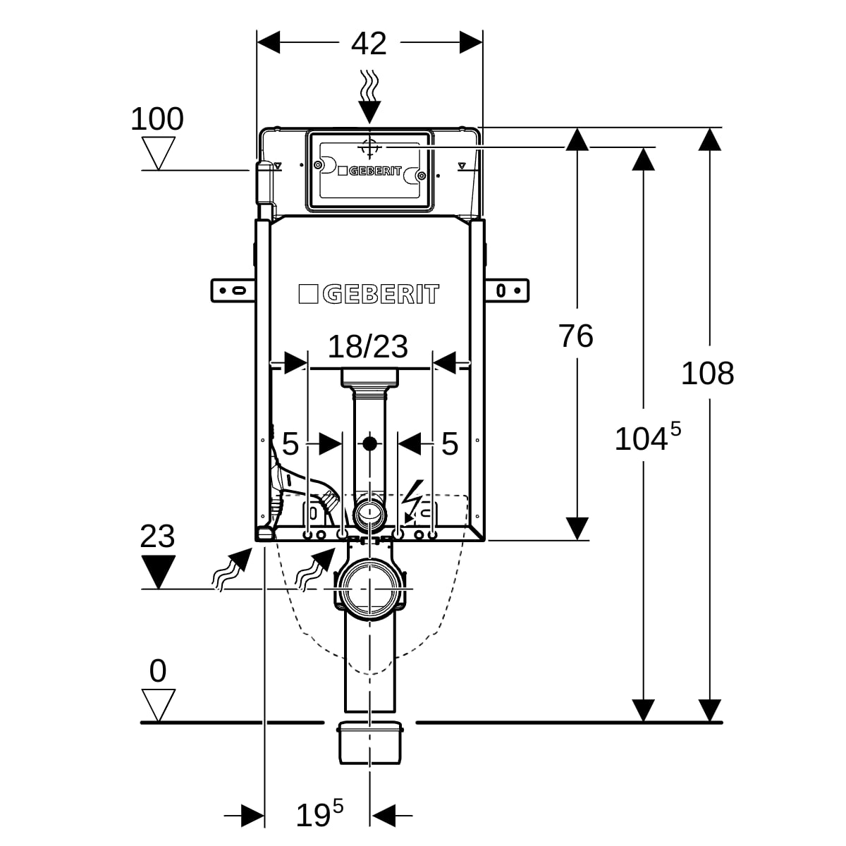 Geberit Kombifix Element für WWC, 108 cm mit Delta UP-SPK 12 cm