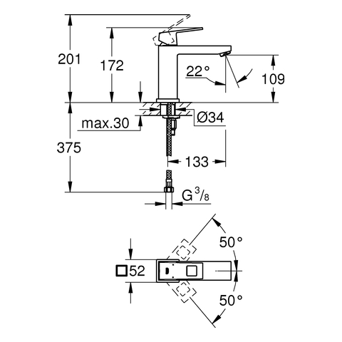 GROHE EH-WT-Batterie Eurocube 23446 mittelhohe Ausführ. glatter Körper chrom